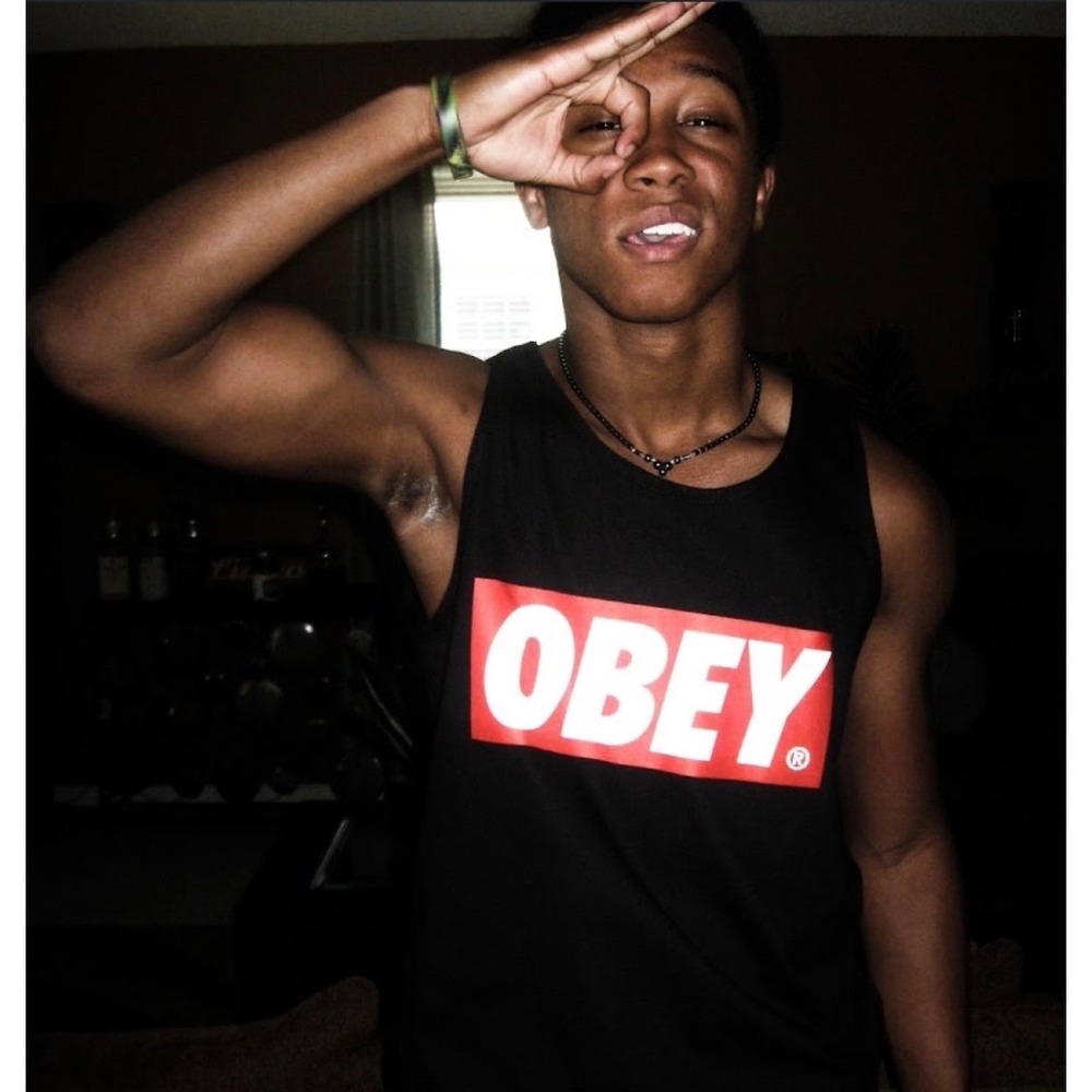 OBEY Tank Top Mens M Black Red Cotton Graphic Box Logo Streetwear Skater Shirt